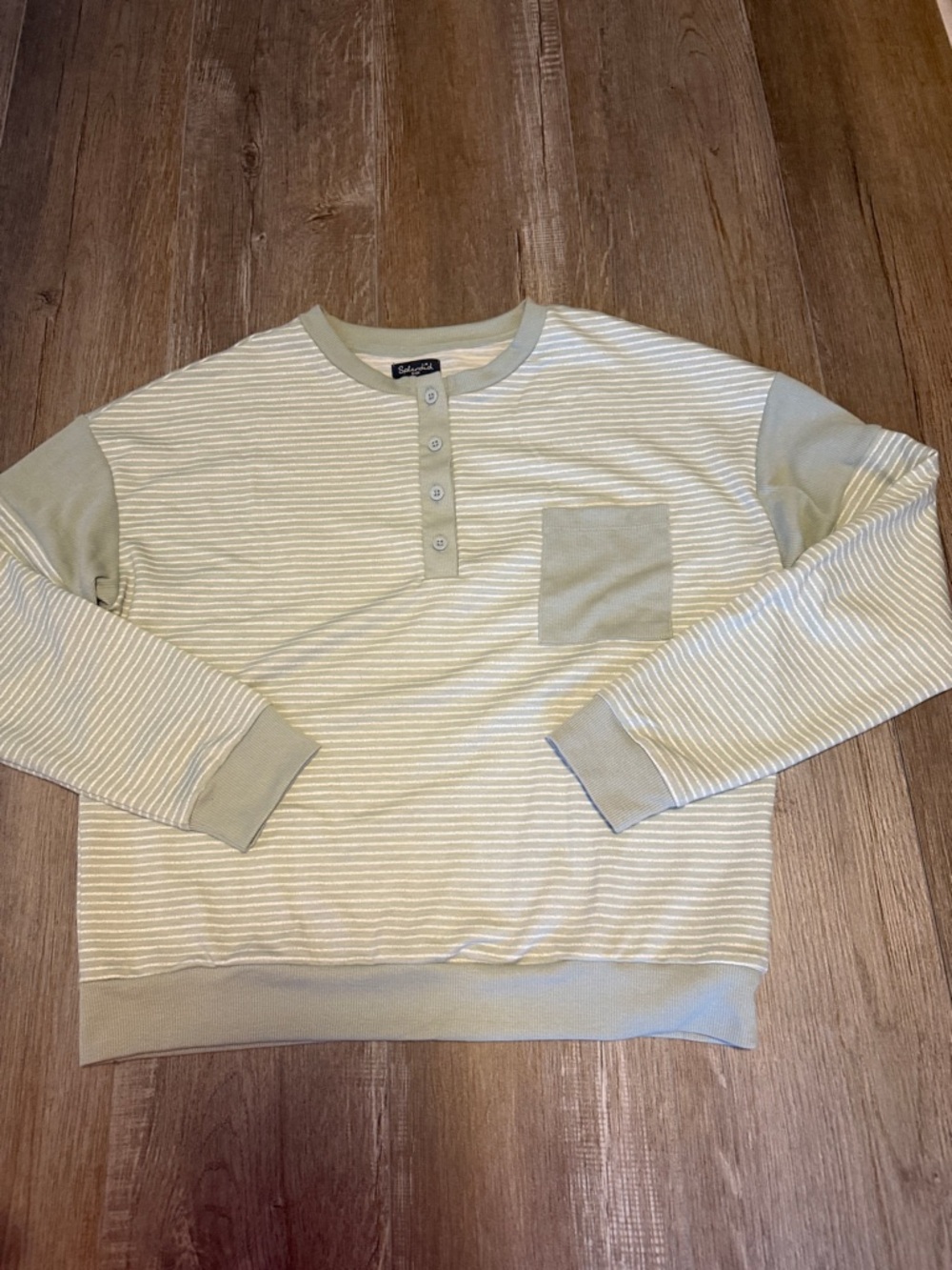 Splendid Women’s Light Sage Striped Crewneck Shirt